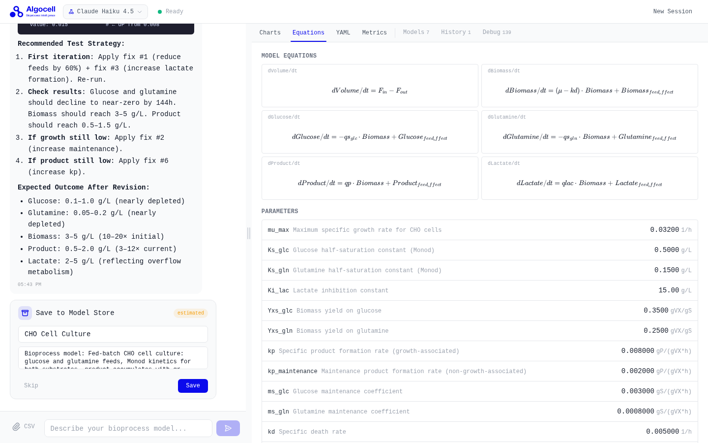 Model equations tab